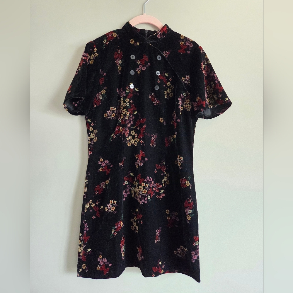 Obey Mel Dress Floral Mini Mandarin Collar Whimisgoth Dark Academia Velour S - Picture 2 of 9